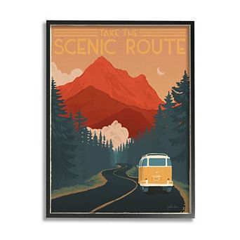 Stupell Home Decor Take the Scenic Route Phrase Retro Black Framed Wall Art