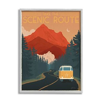 Stupell Home Decor Take the Scenic Route Phrase Retro Framed Wall Art