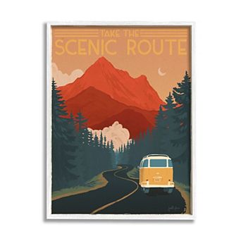 Stupell Home Decor Take the Scenic Route Phrase Retro White Framed Wall Art