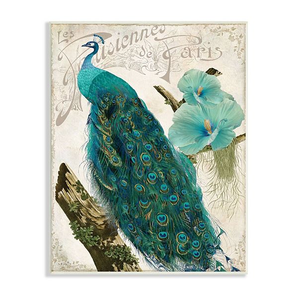 Stupell Home Decor Parisian Peacock Hibiscus Plaque Wall Art