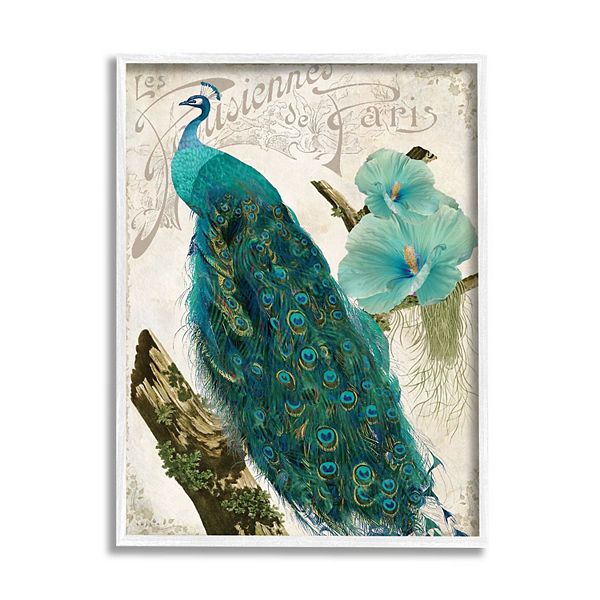 Stupell Home Decor Hibiscus Parisian Peacock Framed Wall Art