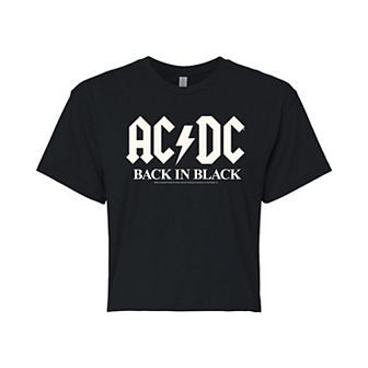 Juniors' AC/DC Glow In The Dark "Back In Black" Cropped Graphic Tee