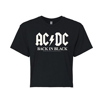 Juniors' AC/DC Glow In The Dark "Back In Black" Cropped Graphic Tee