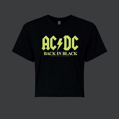 Juniors' AC/DC Glow In The Dark "Back In Black" Cropped Graphic Tee