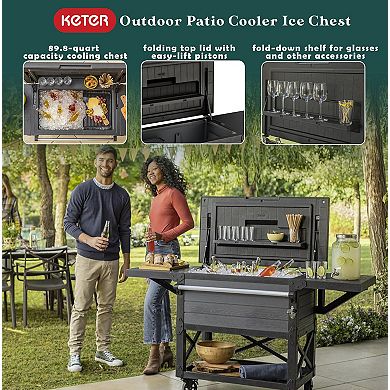 Keter Outdoor Patio Cooler Ice Chest, Insulated Beverage Bar Cart W/wheels, Gray