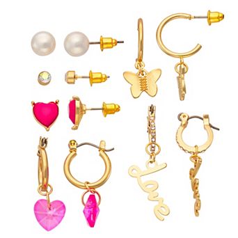 SO® Gold Tone Heart and Butterfly Earring Set