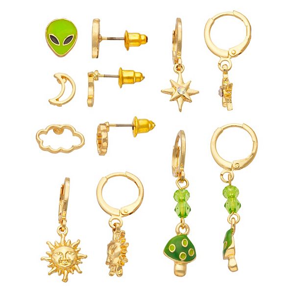 SO® Gold Tone Celestial Alien Earring Set
