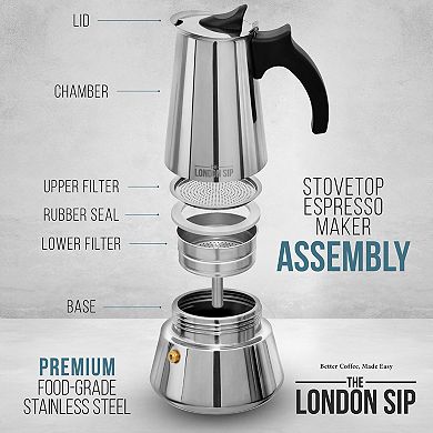 Escali London Sip 3-Cup Stainless Steel Espresso Maker