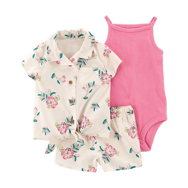 Baby Girl Carter's Bodysuit, Floral Shirt & Shorts Set