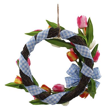 Celebrate Together™ Easter Gingham Bow Faux Tulip Wreath