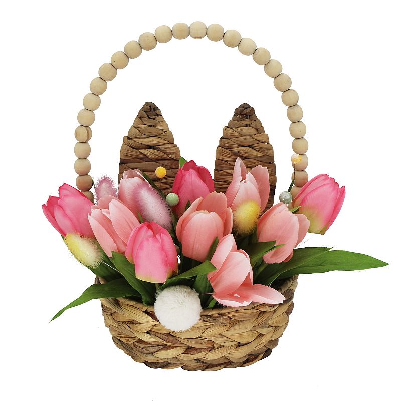 Celebrate Together Easter Woven Bunny Basket With Faux Flowers Wall Decor, 