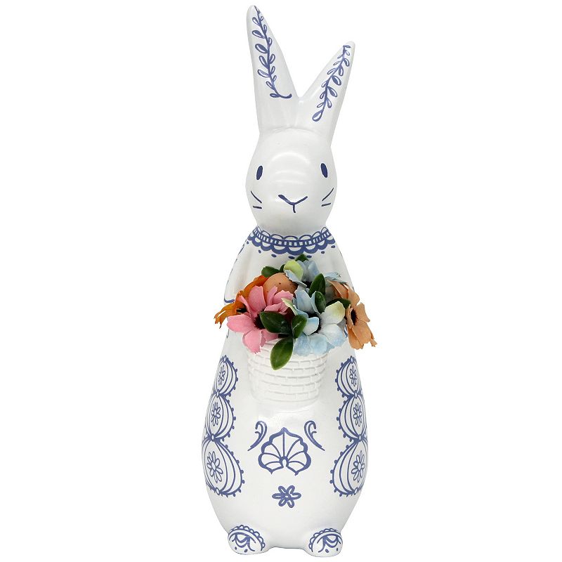 Celebrate Together Easter Folk Patterned Bunny With Faux Flowers Table Deco