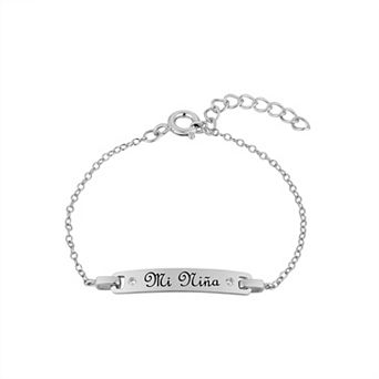 Charming Girl Kids Sterling Silver "Mi Niña" Cubic Zirconia ID Bracelet