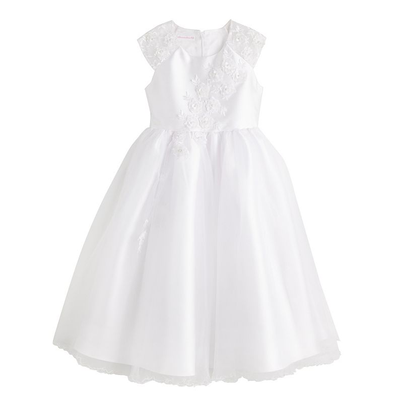 Girls 7-12 Bonnie Jean Flower Applique First Communion Dress, Girls, White