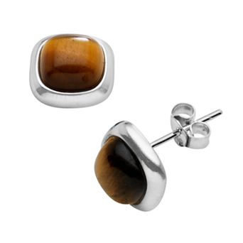 Athra Sterling Silver Tiger's Eye Stud Earrings