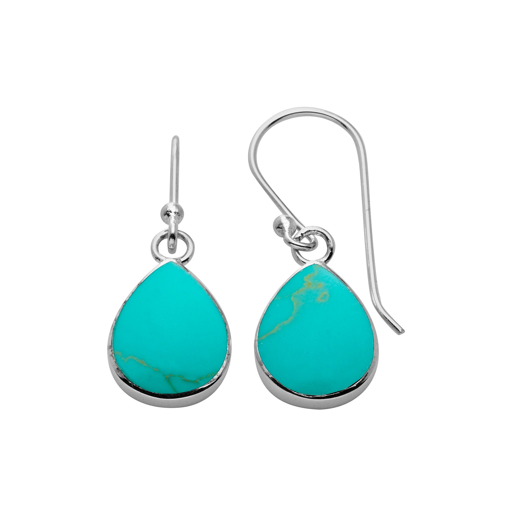 Sterling Silver Reconstituted Turquoise Teardrop Earrings, Womens, Blue