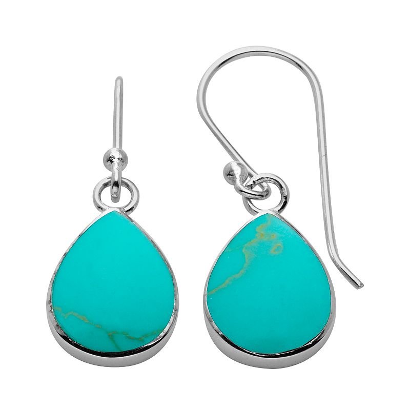 Sterling Silver Reconstituted Turquoise Teardrop Earrings, Womens, Blue