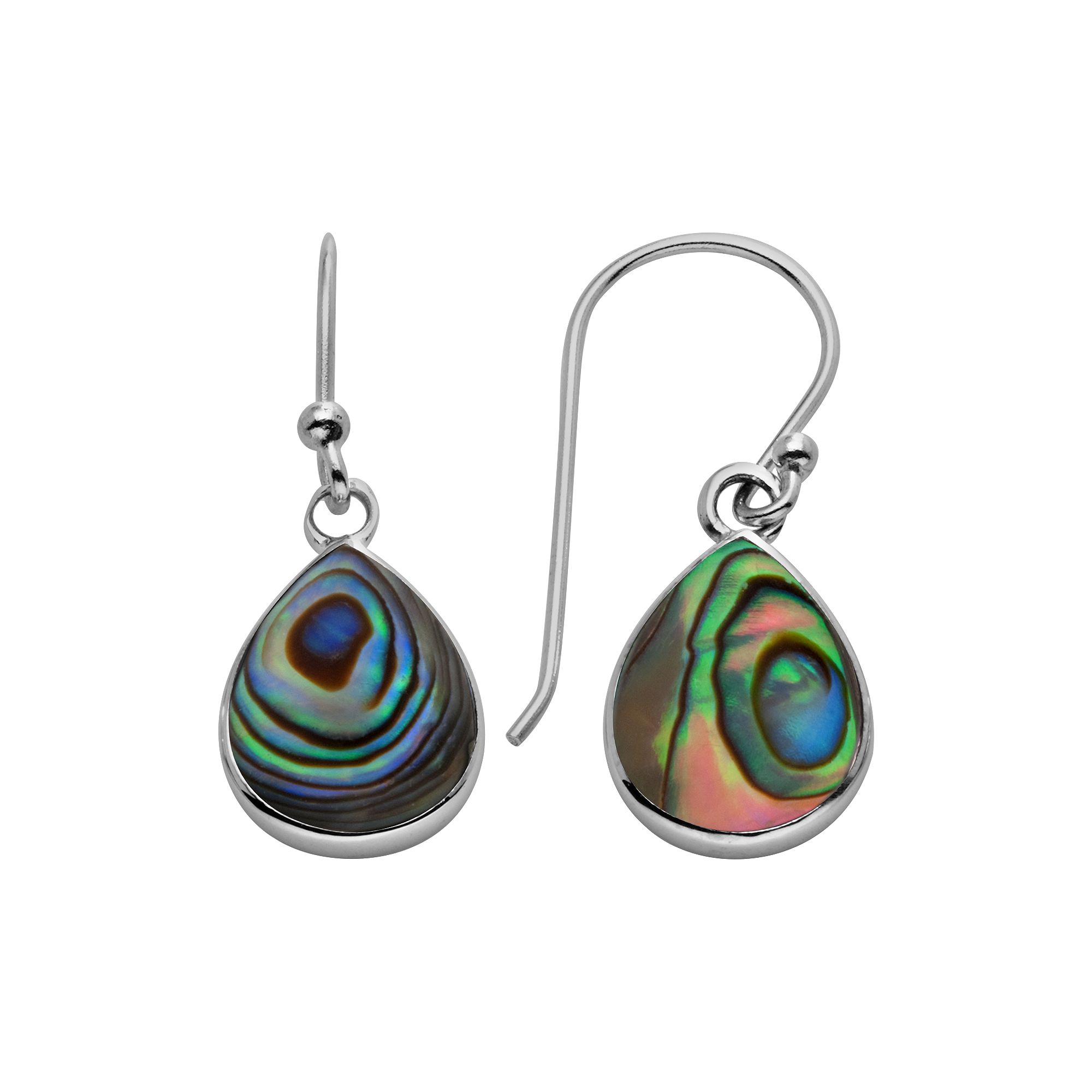 Sterling Silver Abalone Teardrop Earrings, Womens