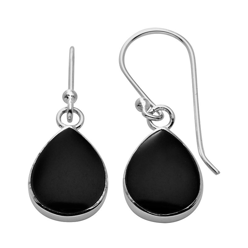 Sterling Silver Onyx Teardrop Earrings, Womens, Black
