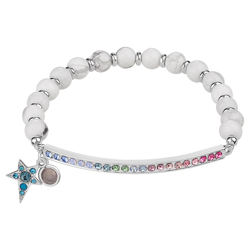 Brilliance Howlite Beaded Crystal Star Charm Stretch Bracelet, Womens, Si