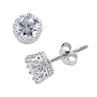 Athra NJ Inc Sterling Silver Cubic Zirconia Crown Stud Earrings