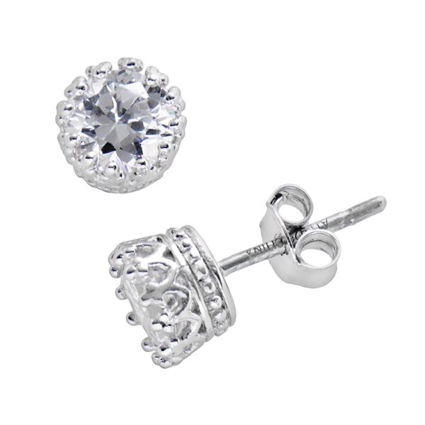 Crystal stone setting crown earring silver stud set Rhodium plated / 7mm ( inner diamter )