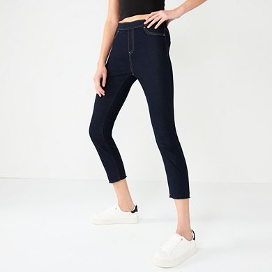 Women's Simply Vera Vera Wang Mid Rise Shaping Frayed-Edge Crop Denim Leggings