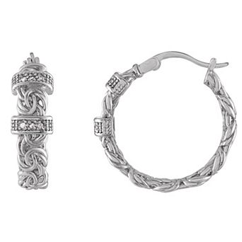 Tiara Sterling Silver Diamond Accent Byzantine Hoop Earrings