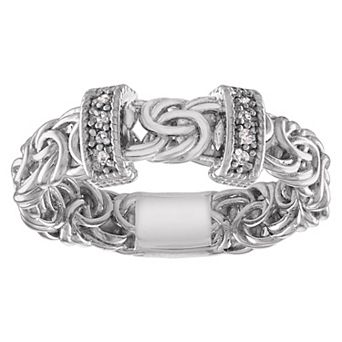 Tiara Sterling Silver Diamond Accent Byzantine Ring