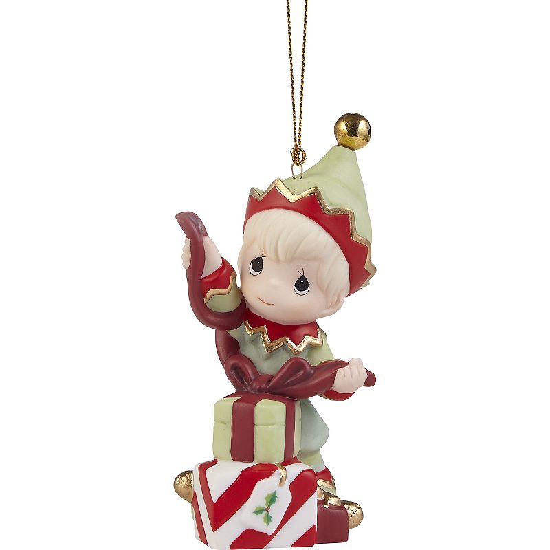 Precious Moments Elf Wrapping Gift Christmas Ornament, Multicolor