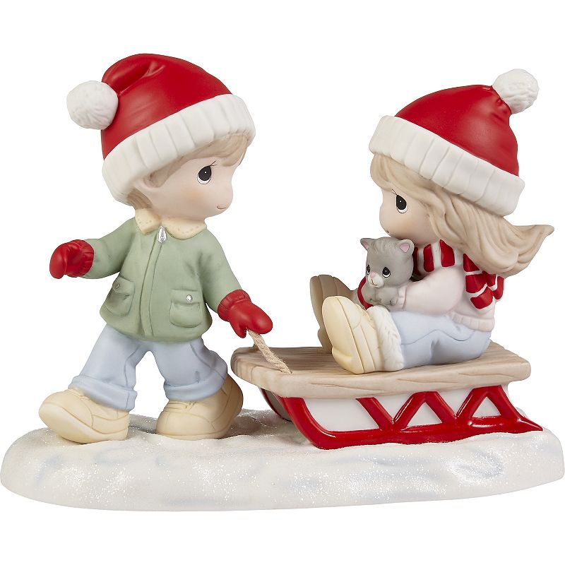 Precious Moments Sledding Figurine Christmas Table Decor, Multicolor
