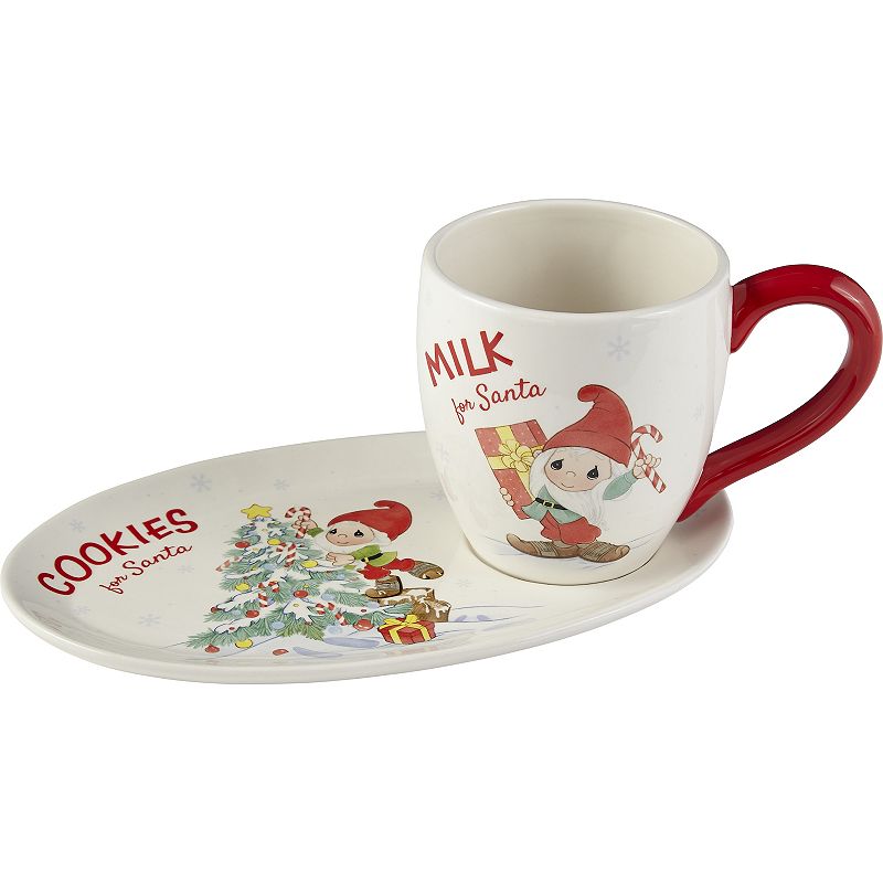 Precious Moments Gnome Milk Cookies For Santa Plate & Cup 2-piece Set, Mult
