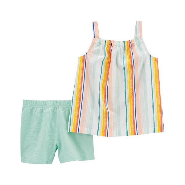 Baby & Toddler Girl Carter's Striped Linen Tank Top & Shorts Set