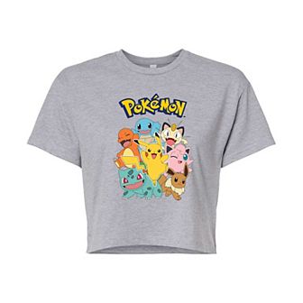 Juniors' Pokémon Group Shot Characters Cropped Graphic Tee