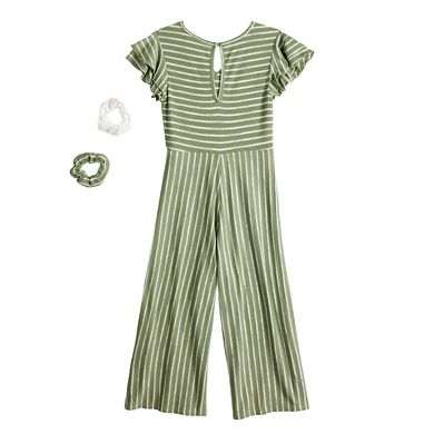 Girls 7-20 Knit Works Striped Wrap Front Jumpsuit with Scrunchies