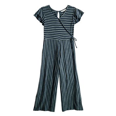 Girls 7 20 Knit Works Striped Wrap Front Jumpsuit with Scrunchies