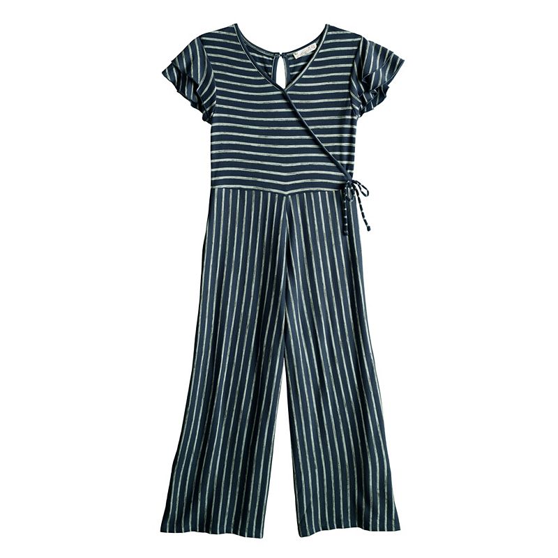 Girls 7-20 Knit Works Striped Wrap Front Jumpsuit with Scrunchies, Girls, 