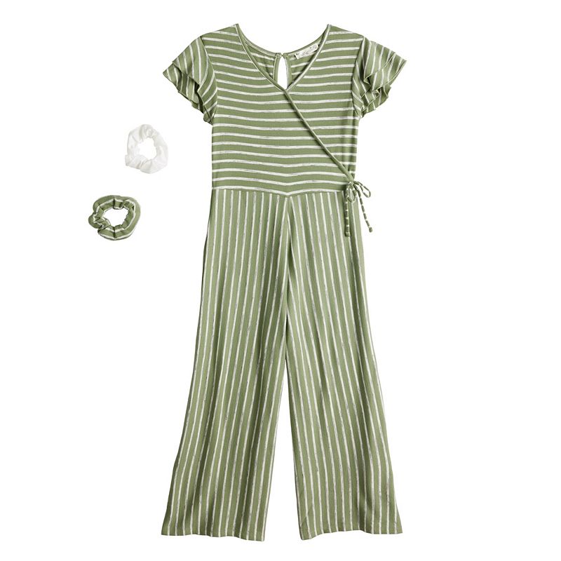 Girls 7-20 Knit Works Striped Wrap Front Jumpsuit with Scrunchies, Girls, 