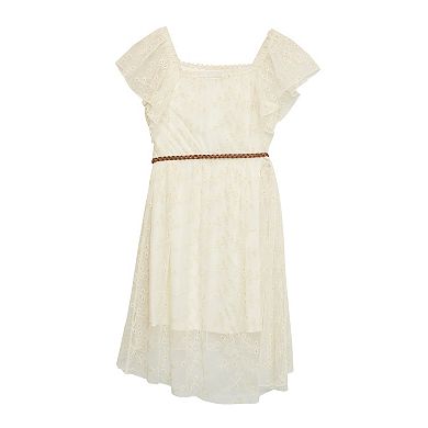 Girls 7-16 & Plus Size Knit Works Lace Ruffled Dress with Belt 