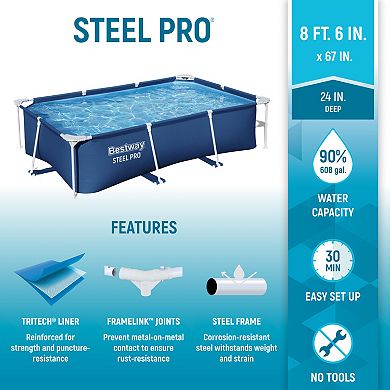 Bestway Steel Pro 8.5'x67"x24" Rectangular Above Ground Outdoor Swimming Pool