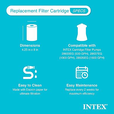 Intex Easy Set Type A or C Filter Replacement Cartridges Pack for Pool, 2 Pack