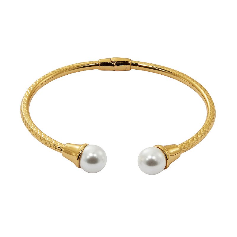 Danecraft Pure 100 24K Gold Plated Glass Pearl Hinged Bangle Bracelet, Wom