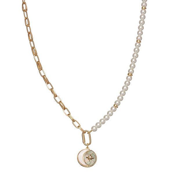 Simply Vera Vera Gold Tone Simulated Pearl Chain Celestial Pendant Necklace