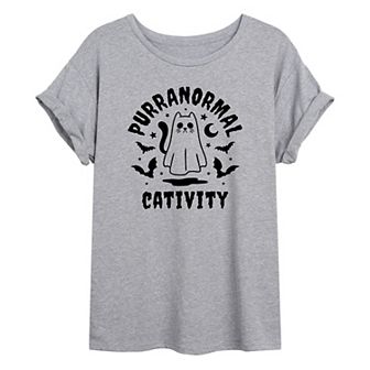Juniors' "Purranormal Cativity" Oversized Graphic Tee