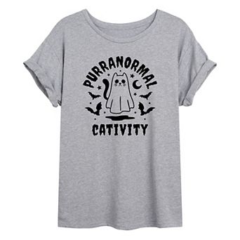 Juniors' "Purranormal Cativity" Oversized Graphic Tee
