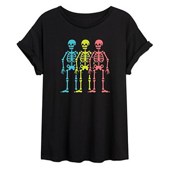 Juniors' Halloween Skeletons Oversized Graphic Tee