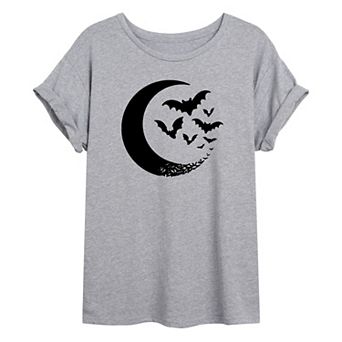 Juniors' Moon & Bats Oversized Graphic Tee