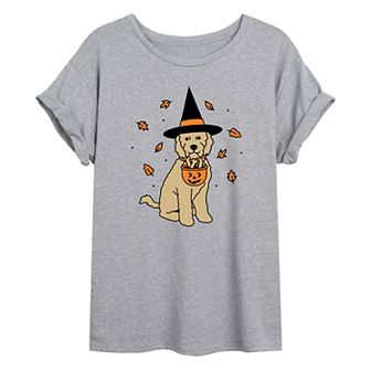 Juniors' "Trick Or Treat" Dog Oversized Graphic Tee