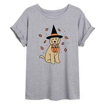 Juniors' "Trick Or Treat" Dog Oversized Graphic Tee