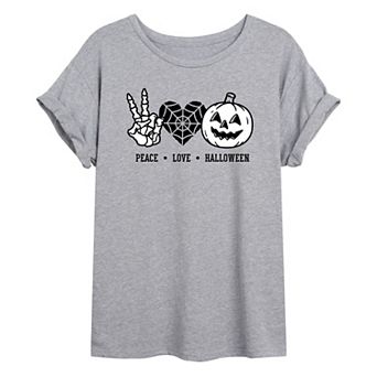 Juniors' "Peace, Love, Halloween" Oversized Graphic Tee